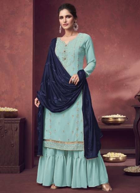 Sky Blue Colour Festive Wear Heavy Fox Georgette Fancy Plazzo Salwar Suit Collection 1347-C